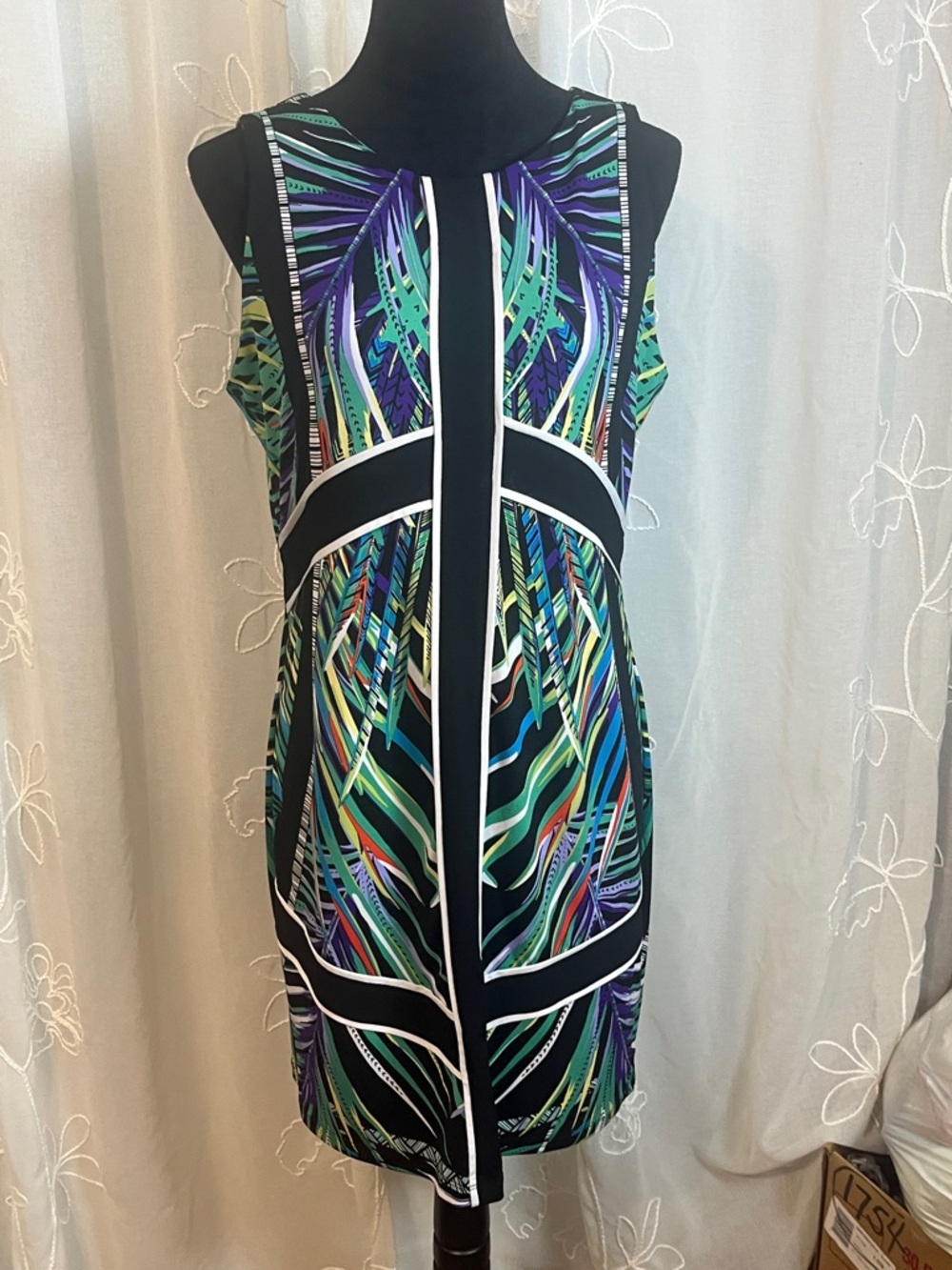 Nicole by Nicole Miller Black Multicolor Geometric Shift Dress